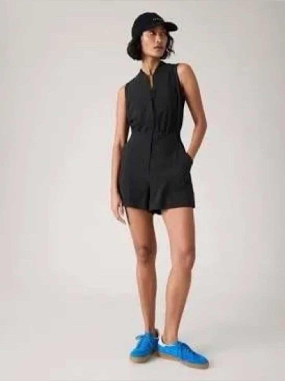 New Athleta  Brooklyn Utility Black Sleeveless Romper with Pockets Size 16 Tall
